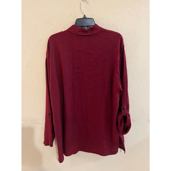 Chicos Design Womens Sz 2 Red Maroon 100% Linen Tunic Length Shirt (US size LG) - Picture 2 of 10